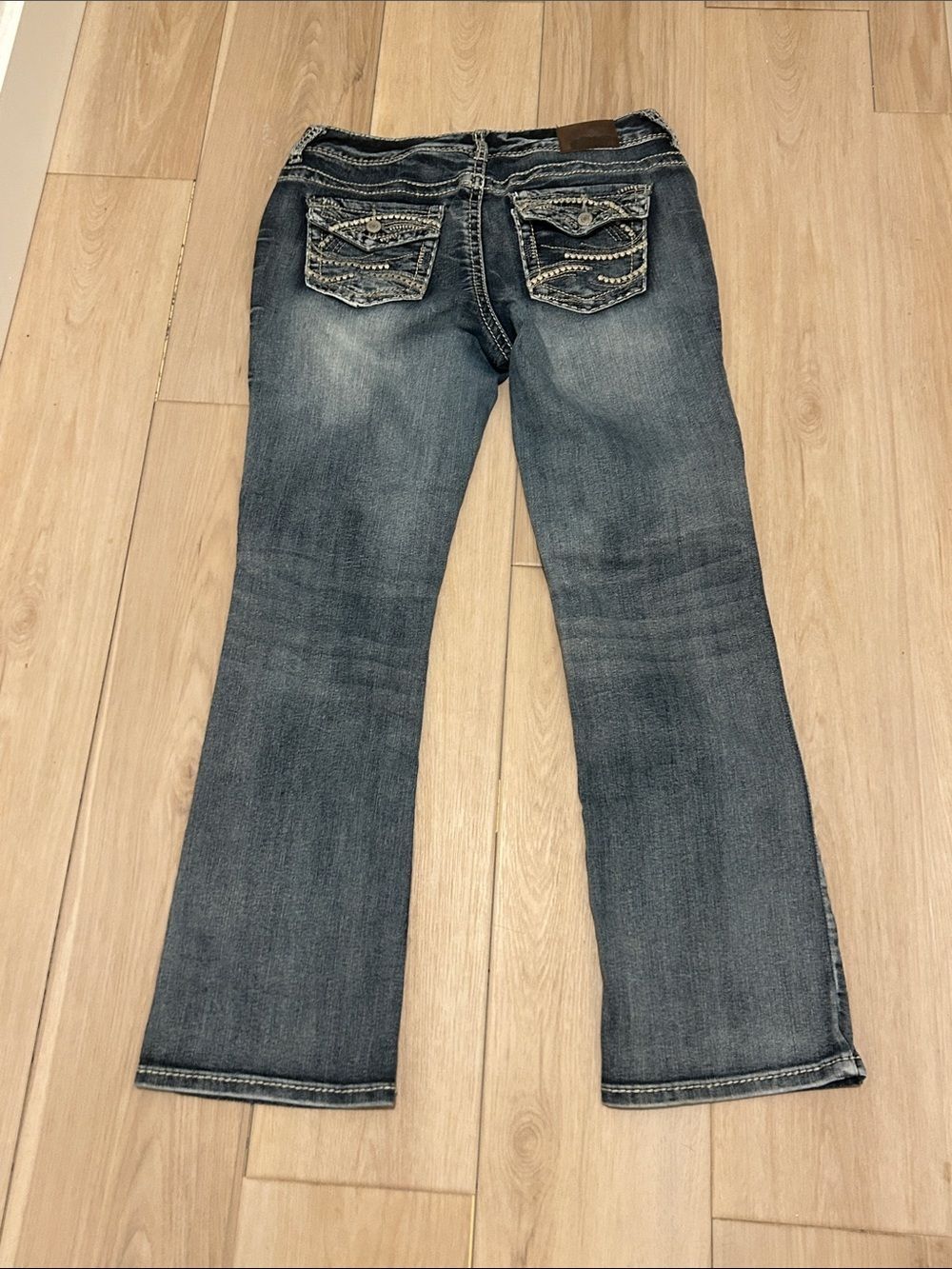 Maurices Bootcut Jeans Y2K Flap Pockets Thick Stitching Low Rise Size 9/10 Short